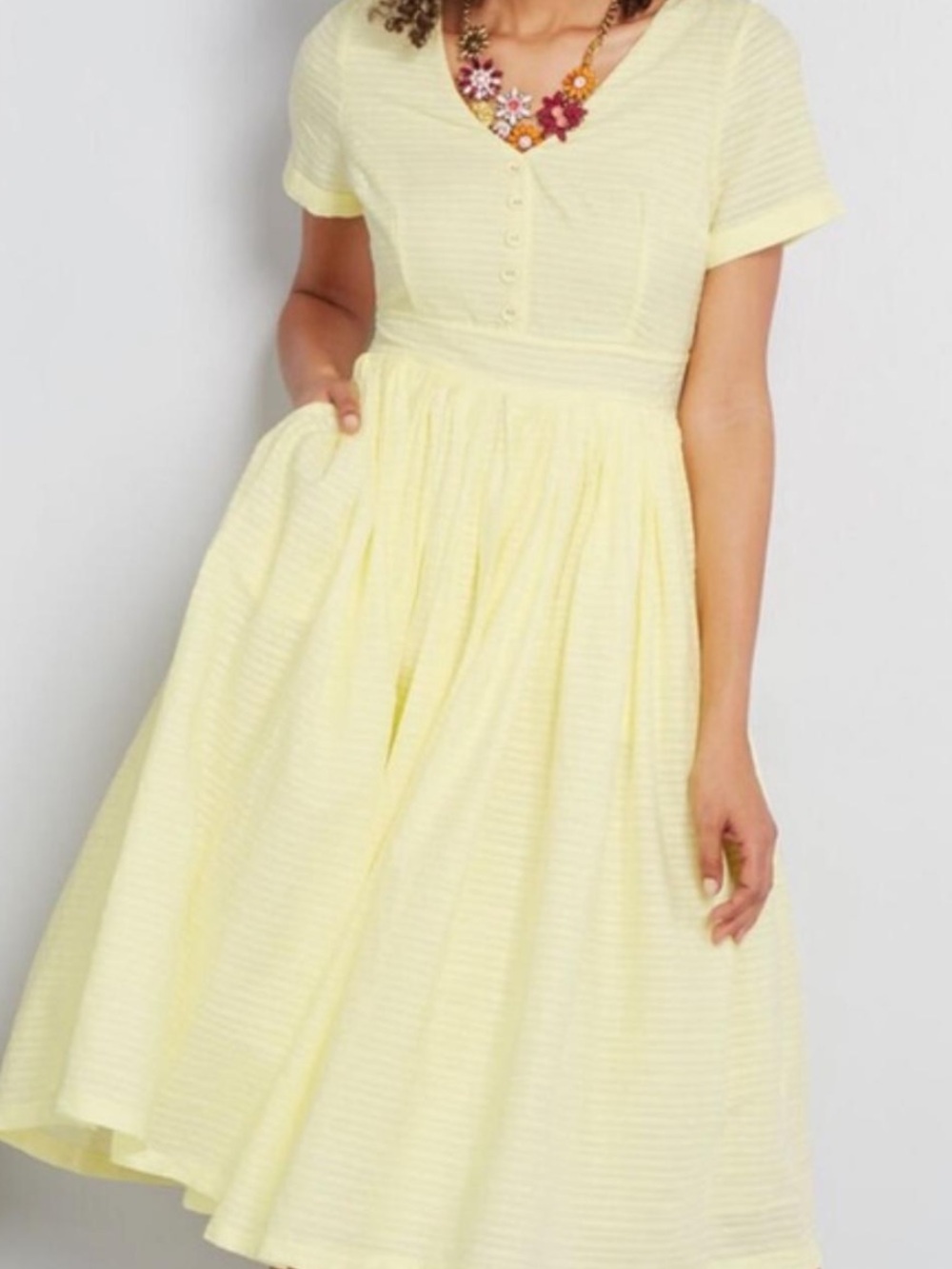 Modcloth Butter Yellow Midi Fit-and-Flare Dress